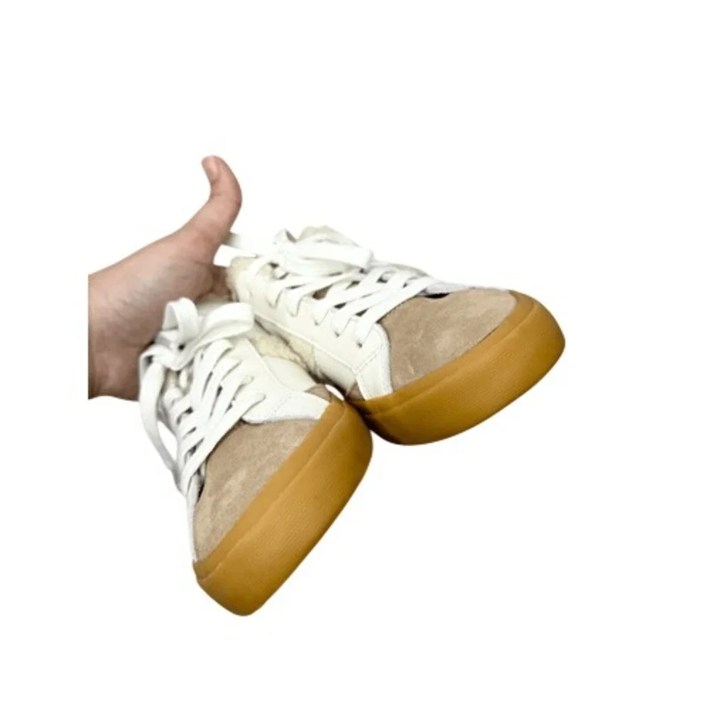 Marc Fisher Ltd. Sidewalk Low Top Sneakers White Leather Sherpa Suede Size 6